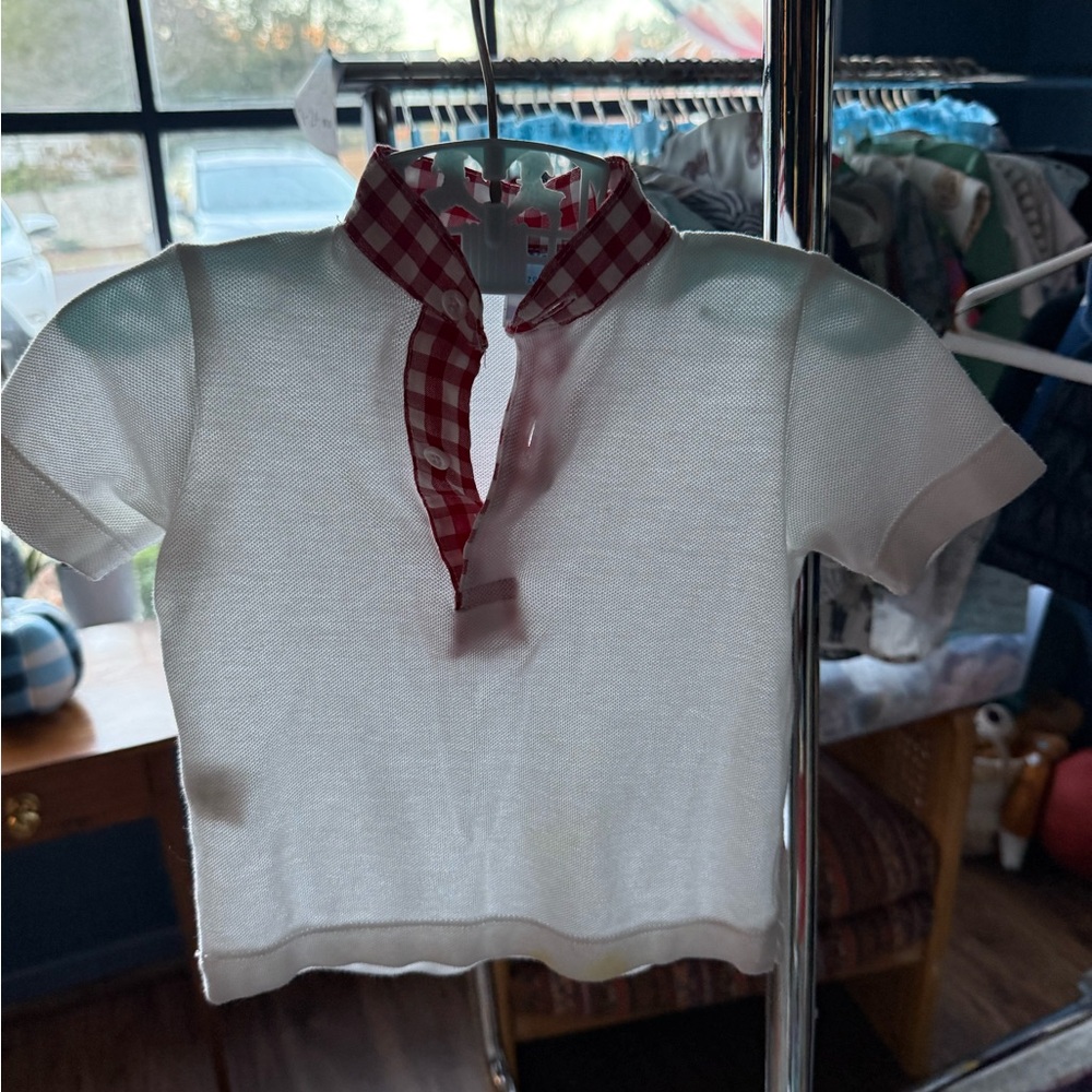 Classic White Polo with Red Checkered Collar